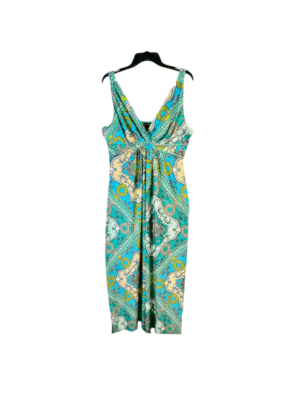 Metaphor Multicolor Maxi Dress Paisley Chain Print Empire Waist Sleeveless Wm XL